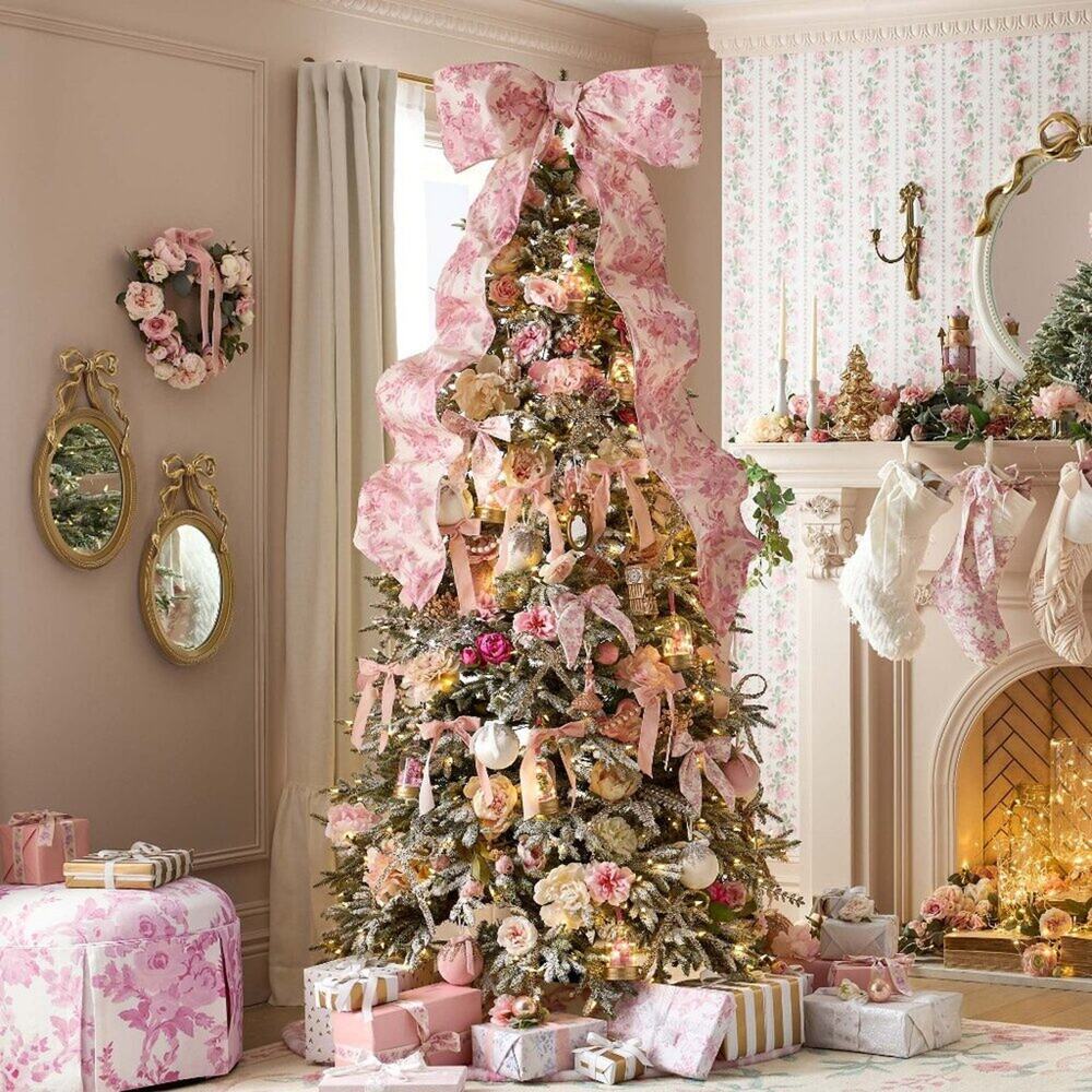 LoveShackFancy x Pottery Barn Pink White Bow Tree Topper Holiday Christmas NWT